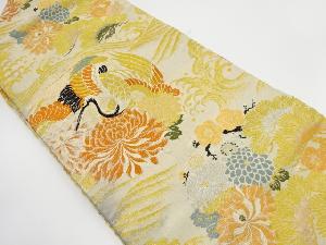 アンティーク　鶴に荒波・花丸模様織り出し名古屋帯（材料）